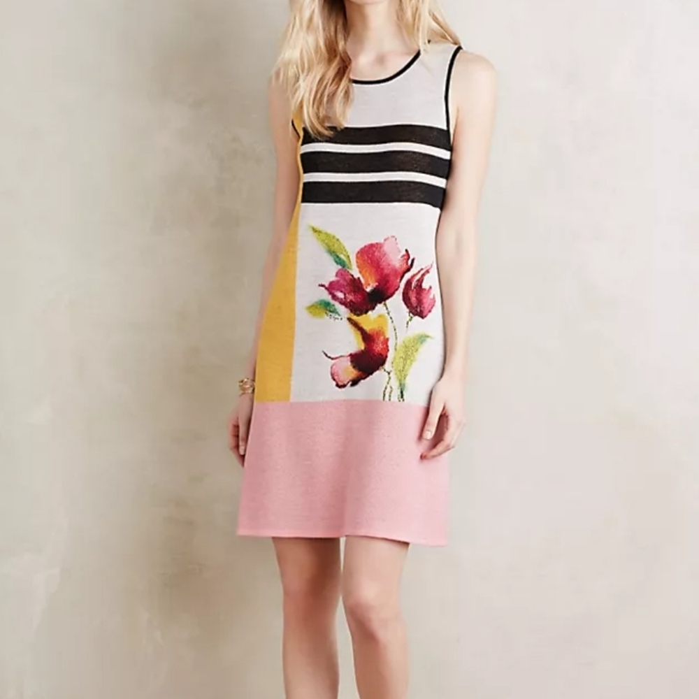 Anthropologie Floral Colorblock Sleeveless Sweater Dress
